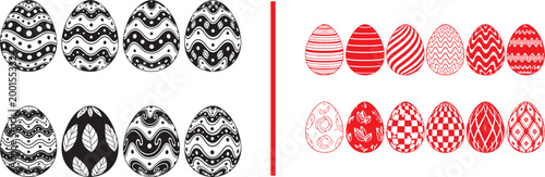 Collection of patterned Easter eggs with geometric and floral designs vector illustration isolated on white background
