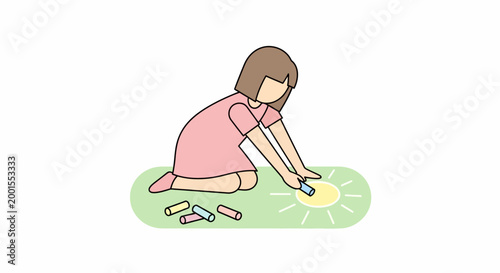 Little girl drawing on the ground.