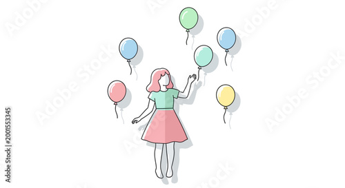 Young girl playing with colorful balloons.