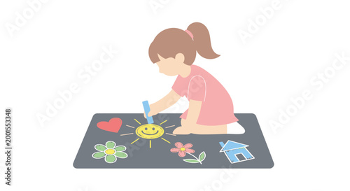 Little girl playing with puzzle pieces.