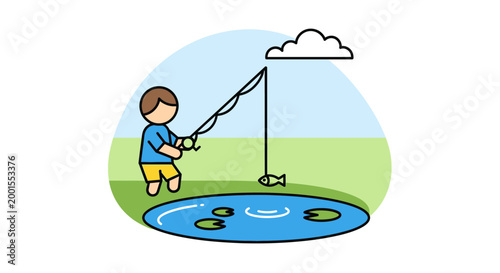 Boy Playing with Toy Fishing Rod.