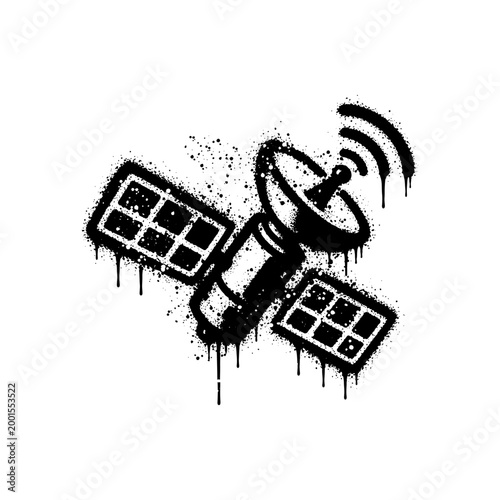 Creative street art satellite icon featuring spray paint splatter and urban style