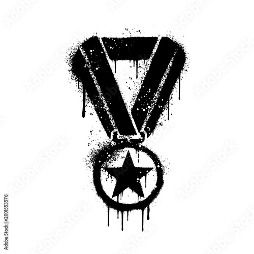 Urban stencil medal icon with star and spray paint drip design elements