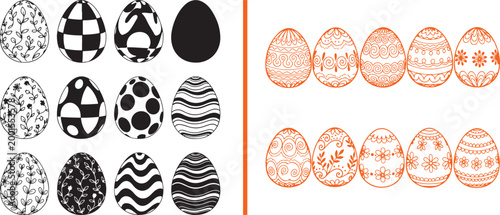 Collection of decorated Easter eggs with floral and geometric patterns vector illustration isolated on white background