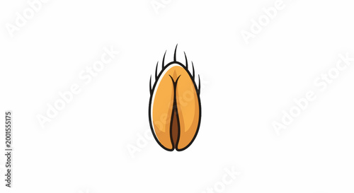 Cartoon illustration of a whole avocado pit, light brown, with black spiky details