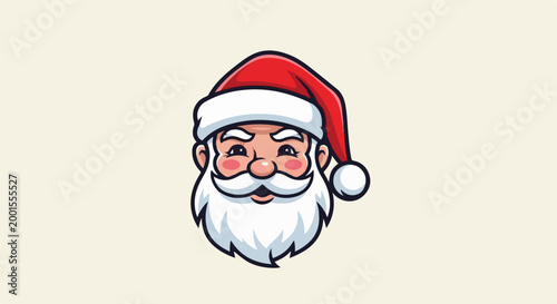 Cartoon portrait of Santa Claus with red hat, white beard and rosy cheeks