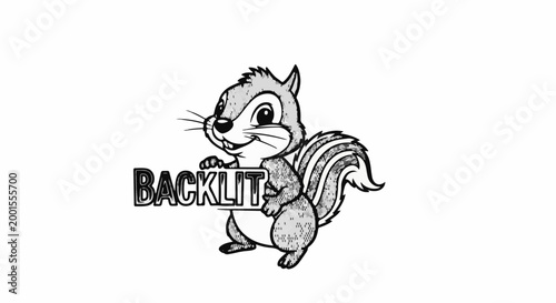Cartoon squirrel holding a sign that says Backlit