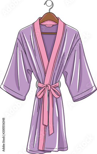 Soft bathrobe hanging on hanger illustrating home clothing, comfort wear, and cozy lifestyle vector illustration