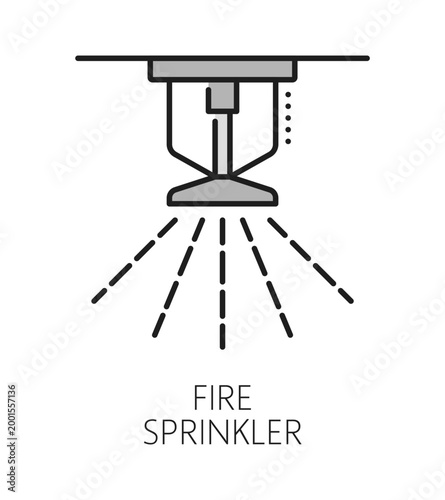 Home security fire sprinkler color line icon or label. Fire extinguish system thin line vector sign, home security technology line pictogram. House safety symbol or icon with fire water sprinkler