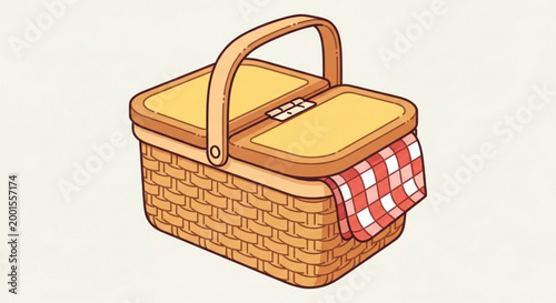 Picnic Basket: A charming, meticulously crafted picnic basket, brimming with the promise of delightful outdoor dining, perfectly embodies the essence of leisure and enjoyment. 
