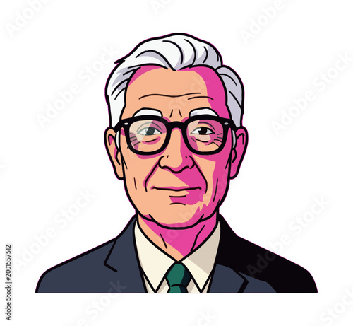 Wise Elderly Man Portrait Vector Icon with Glasses
