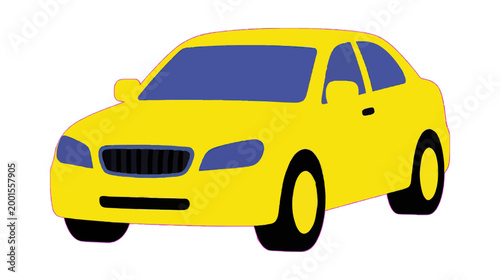 Yellow Car Icon Vector Illustration on Black Background