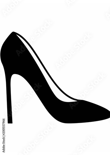 Black stiletto high heel shoe isolated on white background fashion footwear illustration.