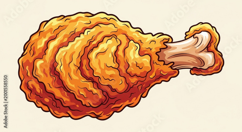 Crispy Fried Chicken Delight: A close-up illustration of a tempting fried chicken leg, golden brown and perfectly textured, promises a burst of flavor with every bite.