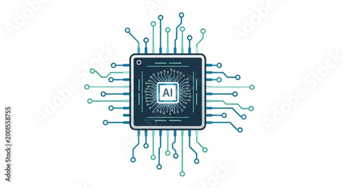 AI Chip Technology: A close-up illustration of a sophisticated AI chip, a symbol of cutting-edge technology and intelligent innovation.