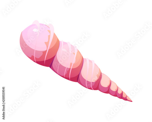 Ocean bottom pink gastropod cartoon seashell or mussel. Tropical sea fauna aquatic mussel, coral reef isolated cartoon shell. Ocean life seashell