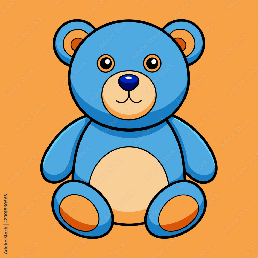 Naklejka premium A charming blue teddy bear illustration with a friendly face on a warm orange background