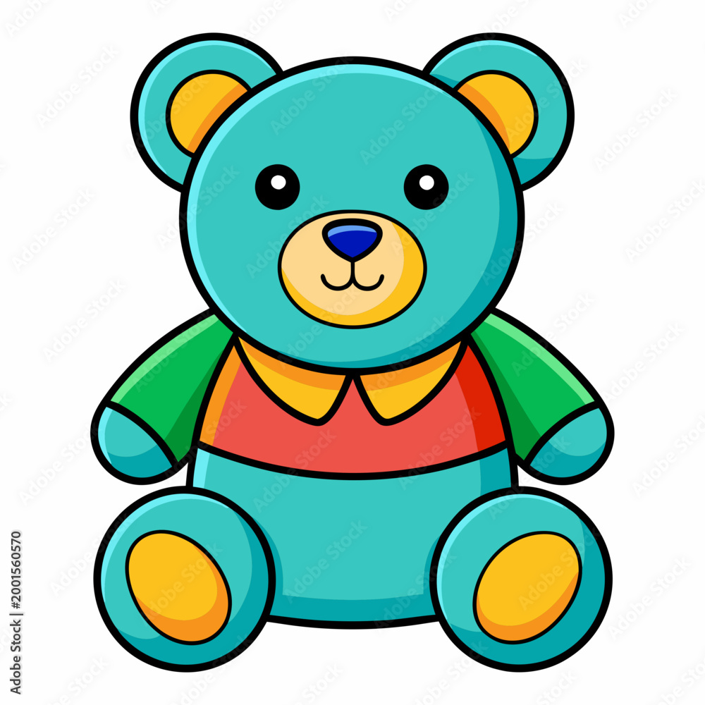 Fototapeta premium Cute turquoise teddy bear illustration with colorful shirt for children's designs