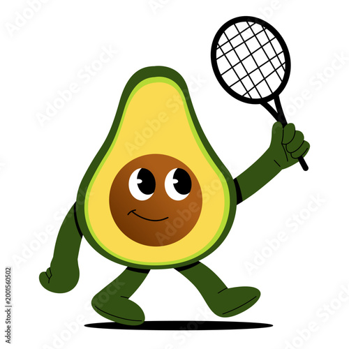 Cute avocado mascot character performing sports activities. Bright colorful cartoon illustration representing healthy lifestyle, fitness, exercise, and active living in a modern flat design style
