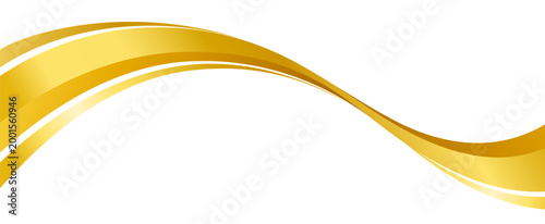 Golden stripe swoosh wave, wavy ribbon flow. Shimmering gold flowing metallic stripe with smooth curves, suggesting motion and luxury. Vector glossy abstract yellow fluid swirl, line or trail