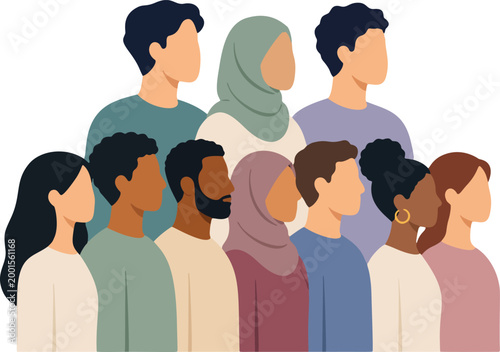 Multicultural people portrait group diversity flat vector illustration