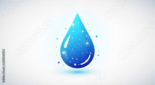 Serene Water Drop: A solitary water droplet, rendered with captivating light, embodies the essence of purity and refreshment. Its brilliant blue hue shimmers against a light backdrop.