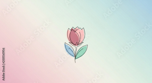 Delicate Bloom: A minimalist illustration of a single tulip, rendered with soft lines and pastel hues, evokes a sense of springtime and the ephemeral beauty of nature.