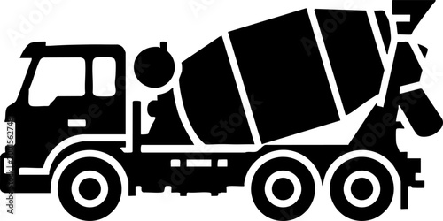 Black concrete mixer truck silhouette icon for construction design