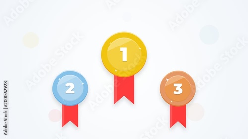 Set of Gold Silver and Bronze Award Medals with Red Ribbons for Competition Winners and Achievement Ranking Illustration