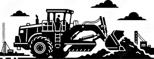 Industrial wheel loader moving earth construction illustration