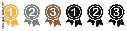 Gold silver bronze and black award medal icons representing first second third place achievements and success