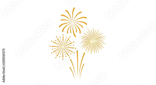 Golden fireworks vector icons, celebration graphics, party decorations, festive illustrations
