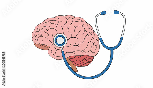Brain, stethoscope, medical icon, health symbol, neurology vector