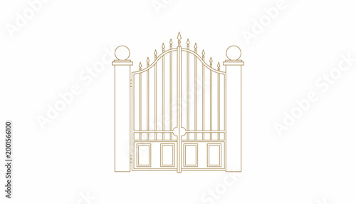 Ornate gold gate, luxury fence, decorative entrance, metal railing