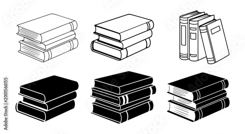 A collection of stacked books in different styles for educational or literary themes, presented in a versatile graphic format