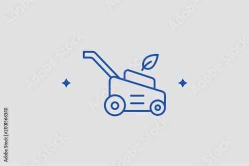 Lawn mower line icon for professional landscaping services and yard maintenance automation. Mechanical vector illustration for garden machinery catalogs and residential property care websites.