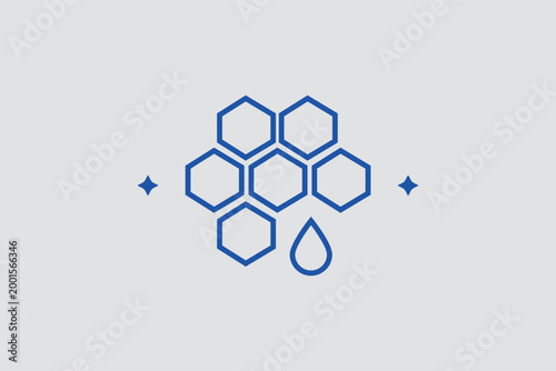 Honeycombs with drop line icon for apiary management and identifying natural honey production. Sweet vector illustration for organic food labels and beekeeping equipment retail pages.