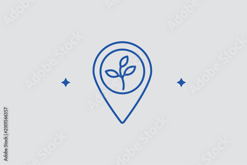 Location pin with leaf line icon for identifying eco-friendly farms and organic produce points of interest. Precise vector illustration for farm-to-table delivery apps and botanical garden navigation 