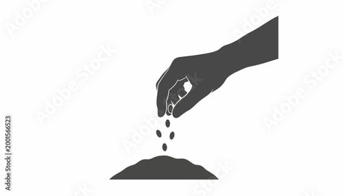 Salt, pouring, hand, heap, black, silhouette, icon, vector