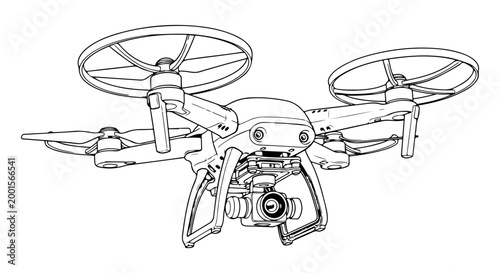 Detailed illustration of a modern aerial drone with a camera for photography and videography