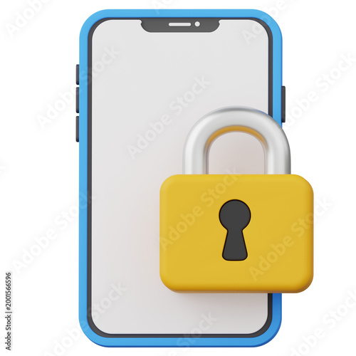 3D Mobile Application Security Icon, cyber security concept