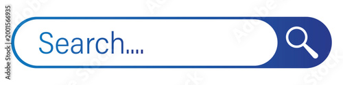Sleek blue and white search bar graphic with magnifying glass icon for web design and internet navigation