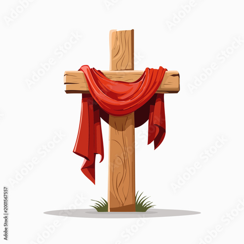 Wooden Cross with Red Drape