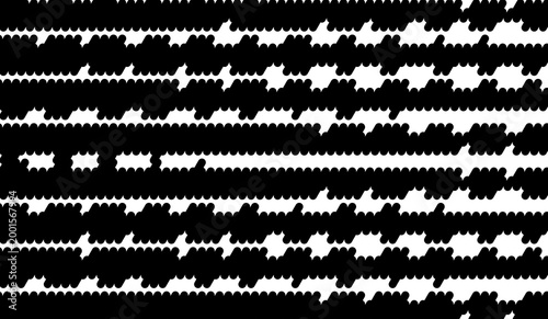 Abstract geometric pattern of black dots forming horizontal lines and cloud shapes on white background