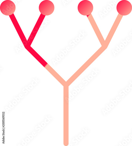 Red gradient branching neural network structure representing data hierarchy or complex digital decision tree illustration