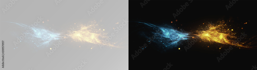 Εκτύπωση καμβά Magic clash of fire and ice energies set, realistic blue and orange sparkling li