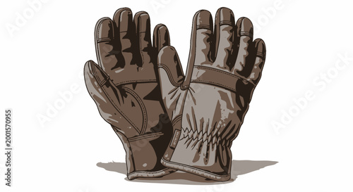 Pair of brown leather work gloves on white background