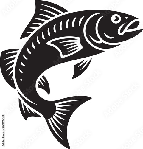 Quadro su tela Freshwater Fish Icon Black Wildlife Silhouette Design
