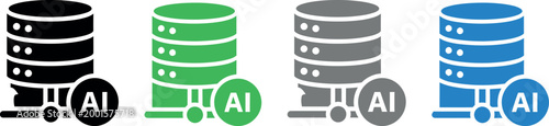 Ai icons representing data storage and artificial intelligence with machine lear