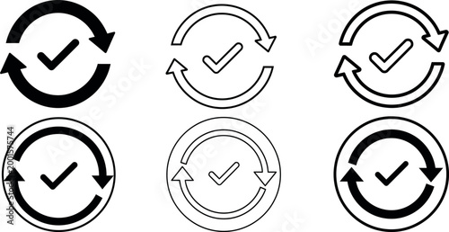 Set of circular arrows with checkmarks, indicating completion or process, x ray
